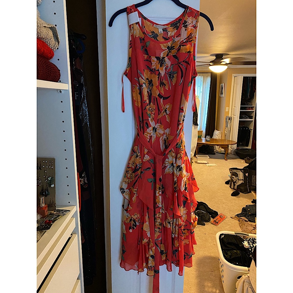 Coral Chiffon Floral Flowy Dress (dress barn)